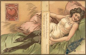 Aprilscherzkarte mit einer liegenden Frau